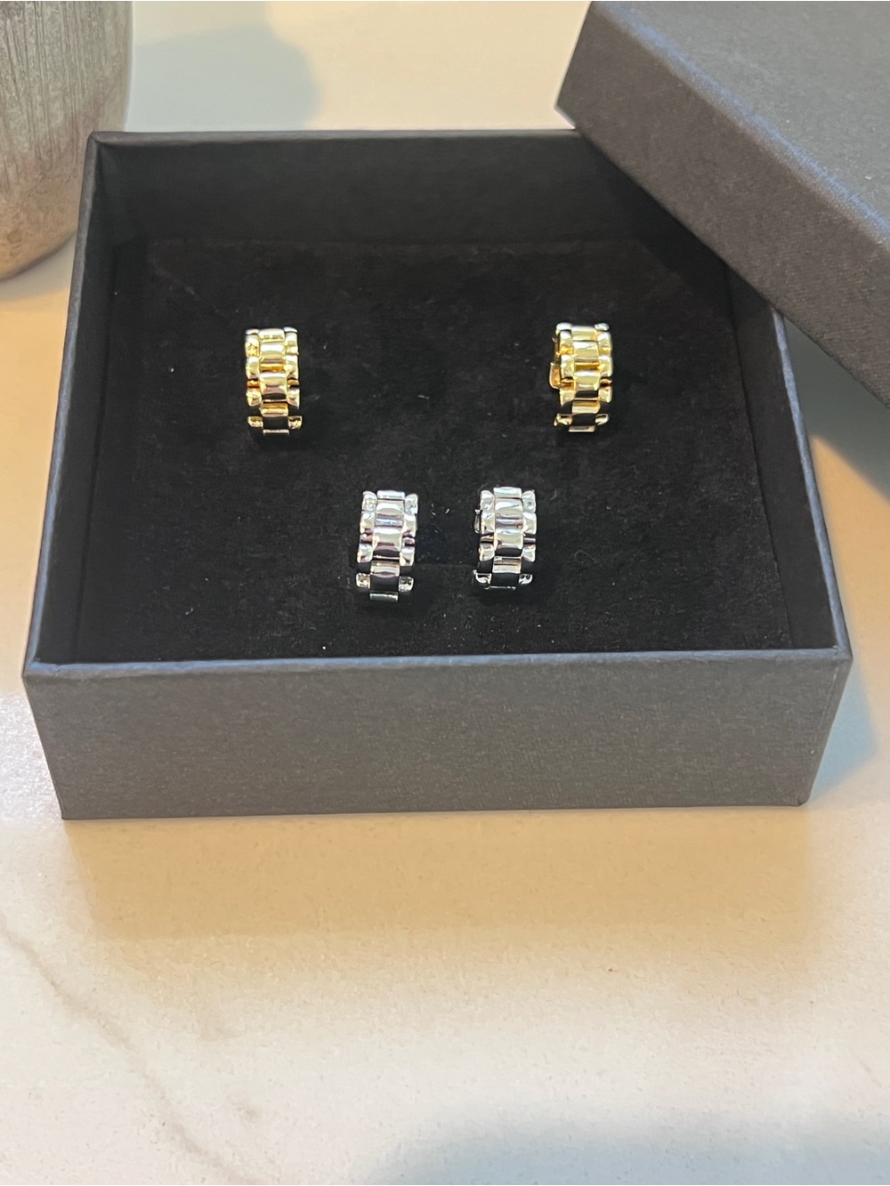 Gold and Silver Chunky Huggie Earring Set - Women Jewelry